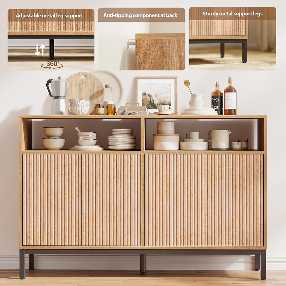Mericonia Farmhouse Buffet Sideboard Cabinet with Storage, Fluted Coffee Bar ...
