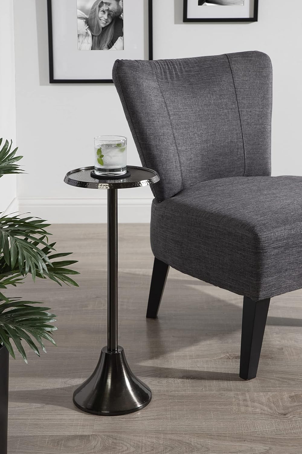 Kate and Laurel Sanzo Modern Pedestal Side Table; 9 x 9 x 23; Pewter; Decorat...