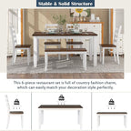 6 Pieces Dining Table Set with 1 Bench & 4 Ergonomic Designed Chairs,Wooden Living Room Furniture W/ 60" Rectangle Kitchen Desk,for Restaurant,Home Bistro,Walnut+Cottage White