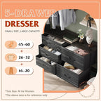WLIVE Dresser for Bedroom with 5 Drawers, Wide Dressers with Drawer Organizers, Chest of Drawers, Fabric Dresser for Living Room, Closet, Hallway, Charcoal Black Wood Grain Print