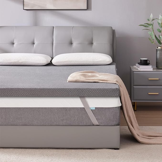SINWEEK 3 Inch Gel Memory Foam Mattress Topper Full Size, Pad for Back Pain, Bed Topper with Removable Soft Cover, CertiPUR-US Certified,Grey