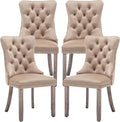 Mid Century Modern Dining Chair Set of 4 Velvet Upholstered Dining Accent Chair Farmhouse Dining Chairs with High Back and Nailhead Trim for Kitchen, Living Room, Bedroom (Khaki)