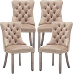 Mid Century Modern Dining Chair Set of 4 Velvet Upholstered Dining Accent Chair Farmhouse Dining Chairs with High Back and Nailhead Trim for Kitchen, Living Room, Bedroom (Khaki)