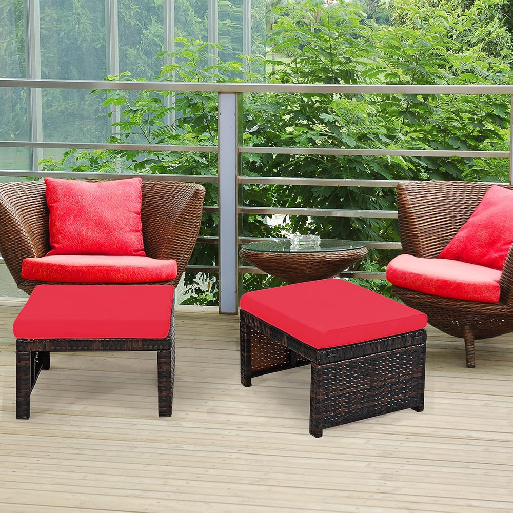 ORALNER Outdoor Ottoman, Set of 2 Wicker Footstools, All-Weather Rattan Foot ...