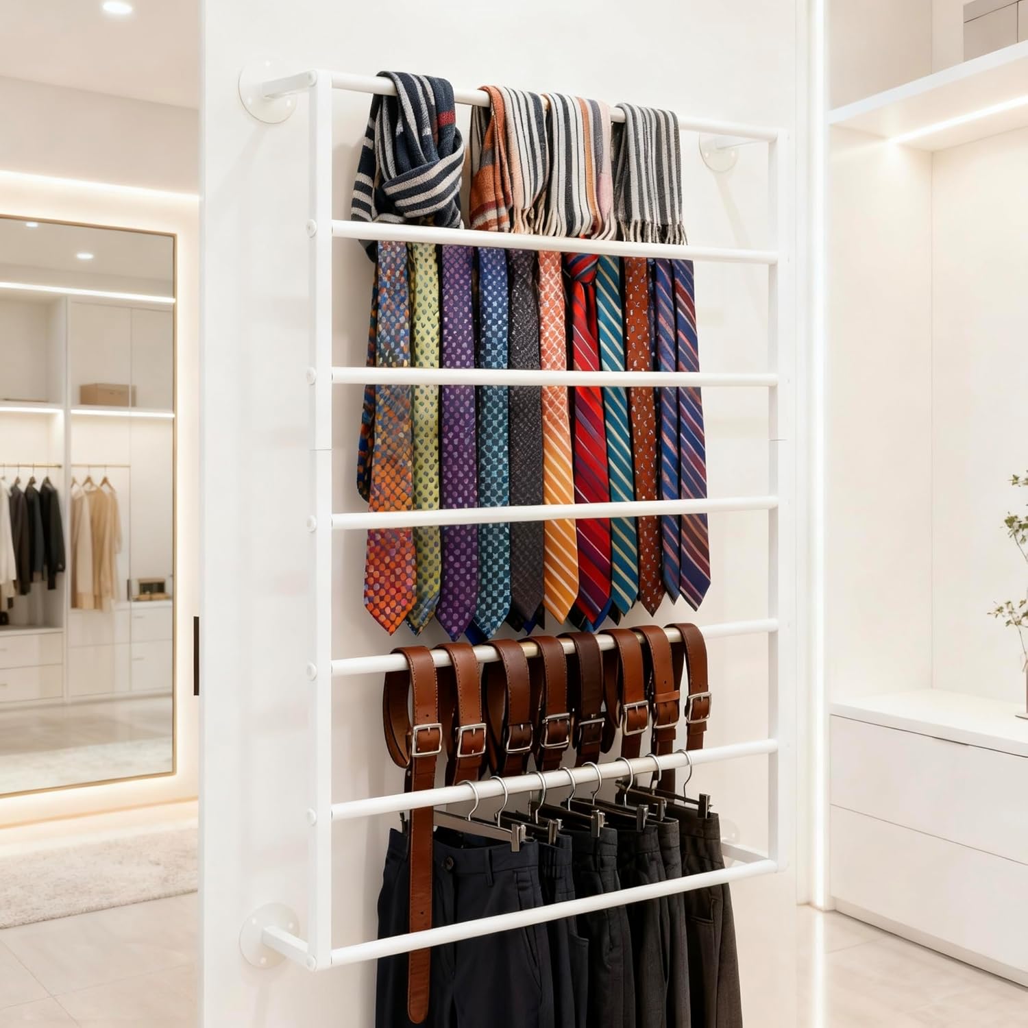 Wall Mounted Display Rack, 7-Layer Wrapping Paper Ribbon Organizer Scarves Tie & Scarf Rack Belts Towel Holder Necktie Hijab Stand Metal Shelving for Home, Retail Stores, Flower Shop