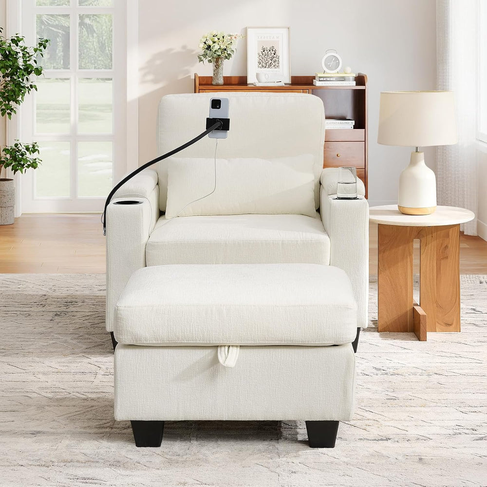 Small Chaise Lounge Chair Indoor with Ottoman&Adjustable Backrest,Chenill...