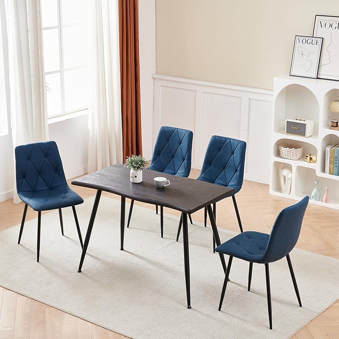Btrpily 4 Set of Dining Chairs, Metal Frame Dining Chair for Kitchen Room,Technology Cloth Seat Chair for Living Room, Bedroom(Blue)