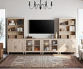 WAMPAT Entertainment Center with Bookshelves for TVs up to 75", Farmhouse Wall Unit TV Stand with Glass Doors & Drawer, Media Console Table for Living Room, Bedroom & Home Theater, Beige