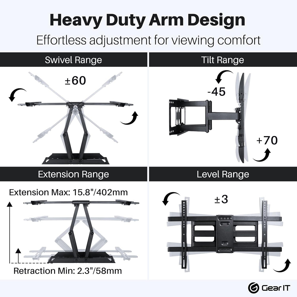 GEARit TV Wall Mount/Monitor (TVs 37 to 80 inch) Up to 132lbs - Full Motion S...