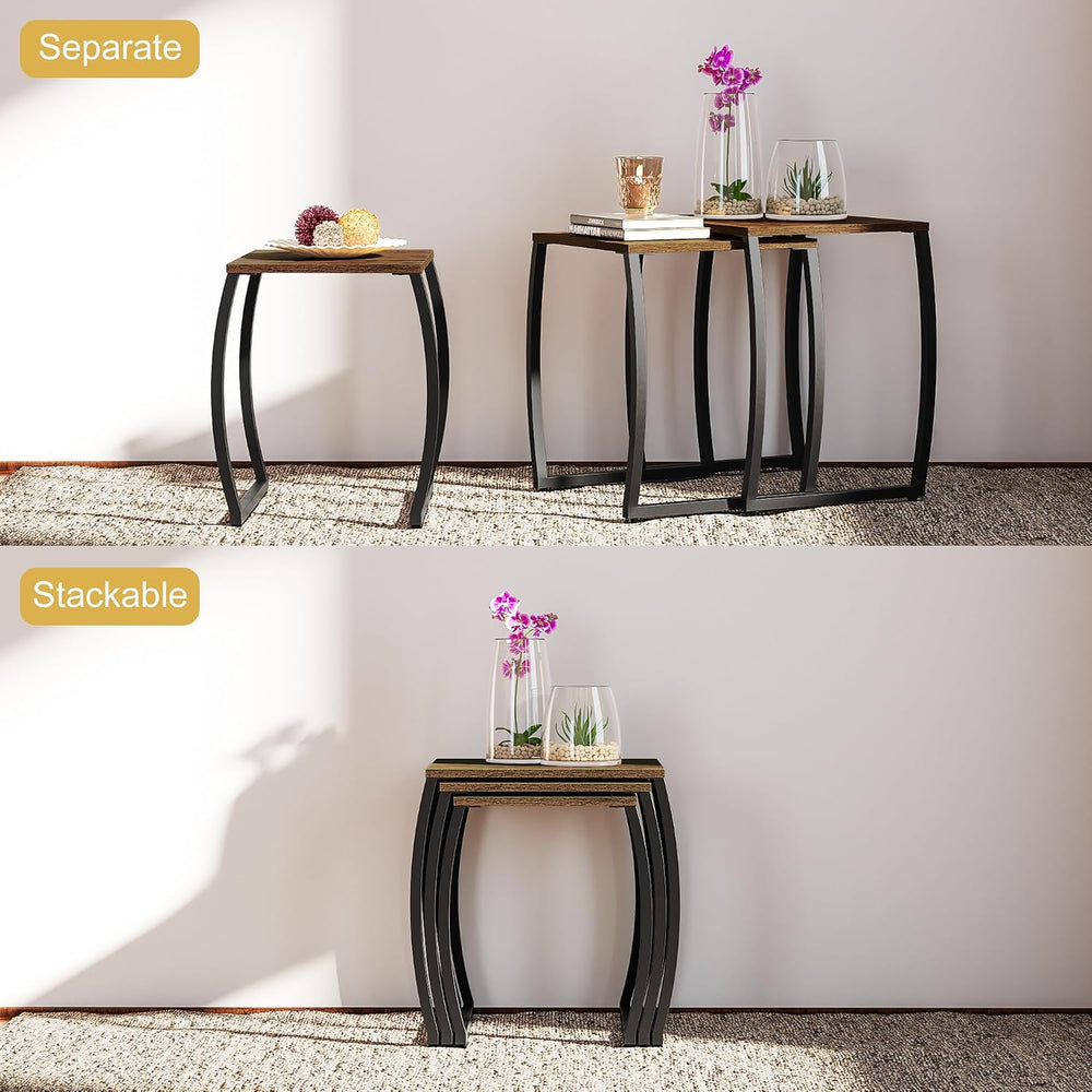 SRIWATANA Nesting Tables, Vintage Side End Tables Living Room, Coffee Snack T...