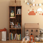 VECELO Small Bookshelf, 4 Cube Slim Bookcase, Fits Tallest Hardcovers, Horizontal Available, Modern Floor Standing Unit, Each Shelf Hold Up to 66 LBS, Vintage Brown