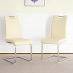 Goujxcy Dining Chairs Set of 2, Modern High Back Kitchen Chairs with Metal Legs and Faux Leather Padded Seat Upholstered Dining Chairs for Dining & Kitchen,Living Room (Light Yellow&Silver, Set of 2)