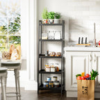 SMIBUY Bamboo Ladder Bookcase, Bathroom Storage Rack Organizer, 4 Tier and 5 Tier Freestanding Plant Display Stand Space Saver Shelves for Bedroom, Kitchen, Balcony (Black, 5 Tiers (50" H))