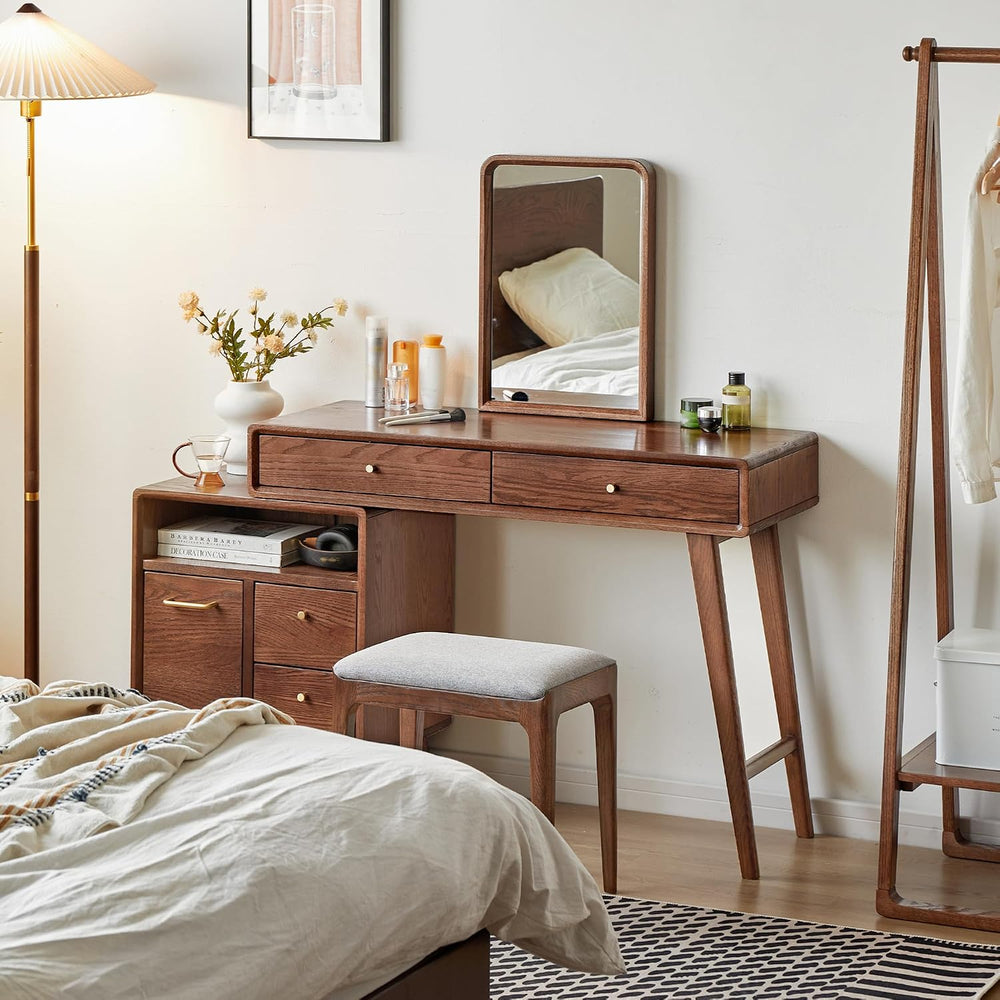 YESWOOD 35''-50'' Extendable Vanity Desk with Dresser, Oak Wo...