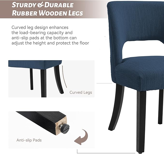 VKNOW Wooden Dining Chairs Set of 6, Modern Fabric Upholstered Dining Room Ch...
