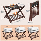 HOOBRO Luggage Rack, Folding Luggage Holder, Bamboo Suitcase Stand for Guest Room, with Nylon Strap Support Shelf, Holds up to 110 lb, for Hotel, Bedroom, Brown BR19XL01