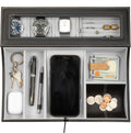 HOUNDSBAY Navigator Large Dresser Valet Tray & Mens Jewelry Box Organizer - Watch Box Organizer for Men with Angled Charging Station (Grey)