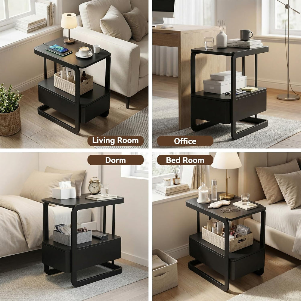23.6" Tall Narrow Side Table with Drawer and Open Shelf – Modern End Tab...