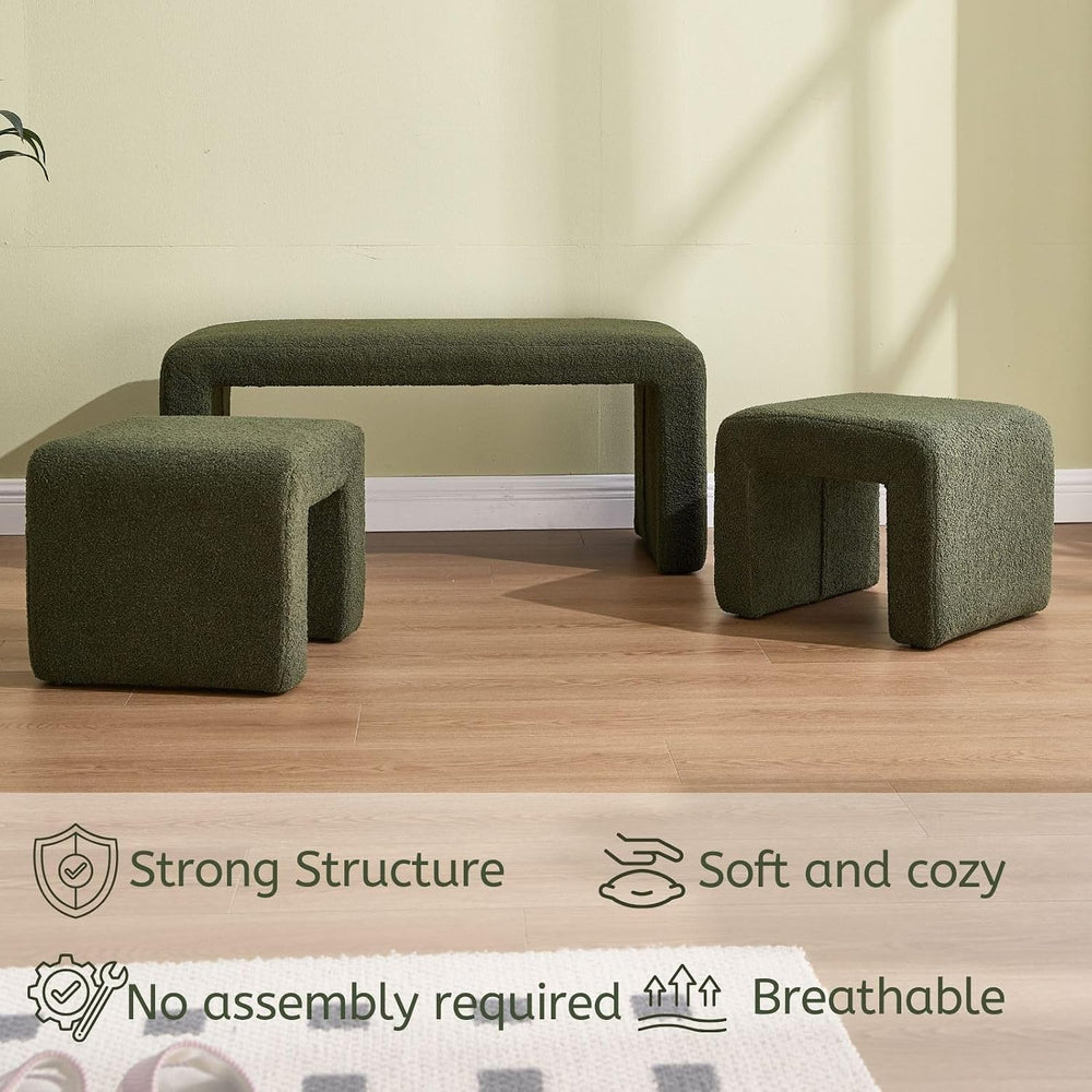 LukeAlon 3-Piece Nesting Ottoman Bench Set, 40.5" Wide Upholstered End o...