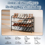 ENJOYBASICS 4 Tier Expandable Shoe Rack for Closet, Free Standing Metal Shoe Shelf Storage Organizer Holder 16 Pairs, Adjustable Width Shoe Rack for Entryway Small Space, Black