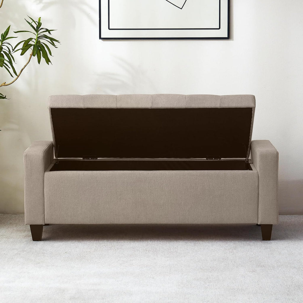 Zihanhome Ottoman with Storage, 48.8" Fabric Storage Ottoman Bench with Hinge, Bedroom Bench, Upholstered Benches with Seating for Living Room, Entryway (Khaki)