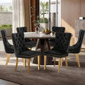 Velvet Upholstered Dining Chairs Set of 6, Modern Style Kitchen Side Chairs with Nailhead Trim and Gold Plated Leg, Metal Pulling Ring for Dining Room Living Room(Black, Set of 6)
