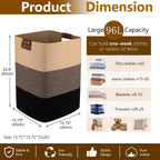 Laundry Hamper 96L Extra Large Laundry Basket, Woven Blanket Basket, Cotton Woven Storage Hamper with Handles for Living Room, Large Baskets for Pillows, Blankets, Clothes-Black & Yellow
