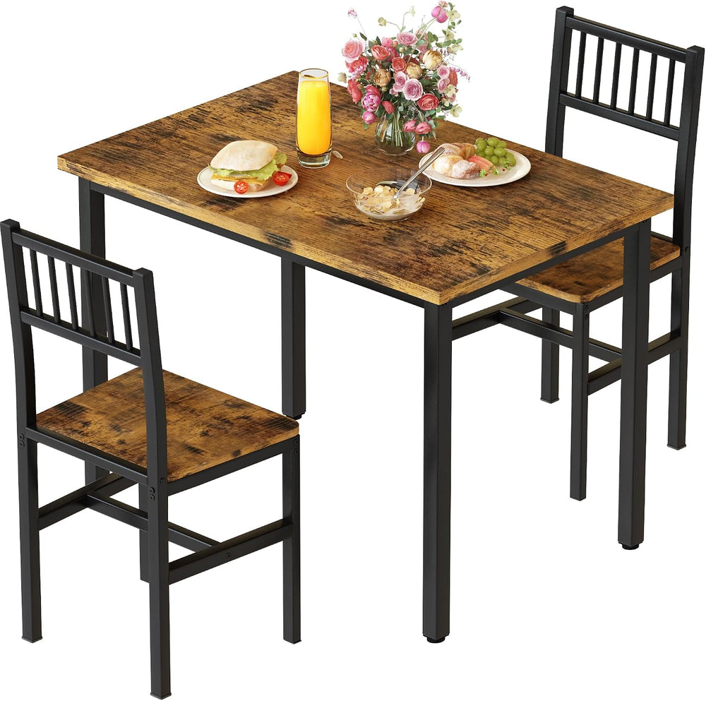 3 Piece Dining Table Set for 2, Small Wooden Kitchen Table Set with Chairs, S...