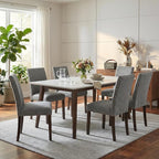 Furniliving Upholstered Dining Chairs Set of 6 - Line Fabric Modern Farmhouse Kitchen Chairs, High-Back Dining Room Chairs with Wooden Legs for Kitchen Dining Room Living Room.Grey