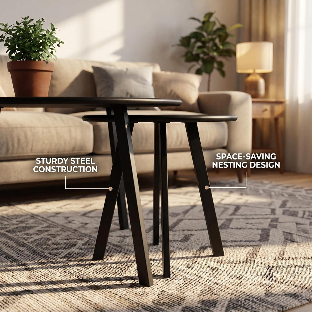 Weather Resistant Modern 2 Piece Round Nesting Coffee Table Set