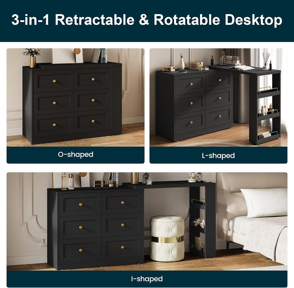 RoyalCraft Vanity Desk and Dresser Combo, 67" Extendable Big Makeup Vain...