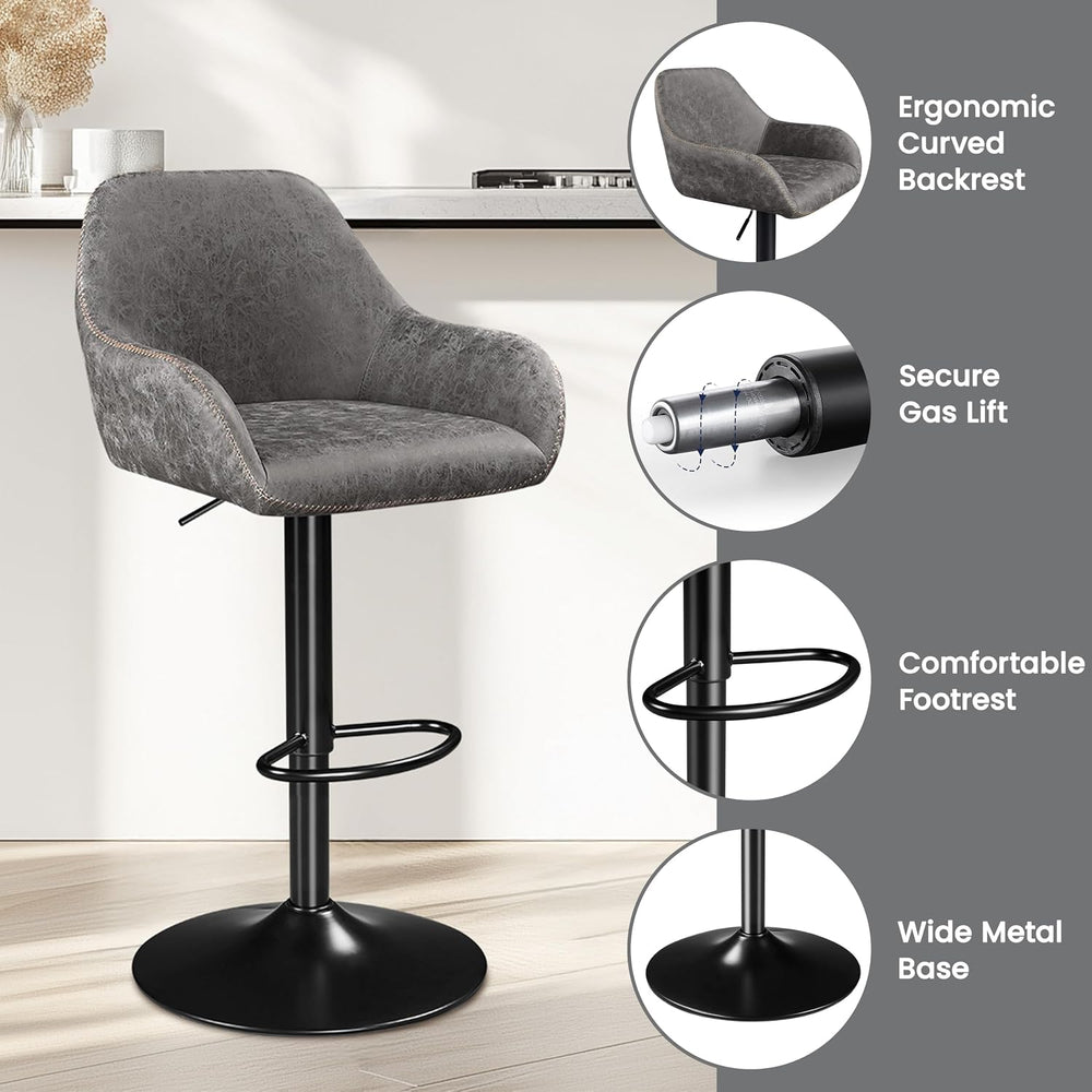 Yaheetech Bar Stools Set of 4, Adjustable Swivel PU Leather, Gray