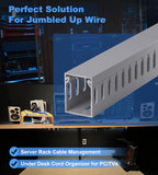 94.5in(6X L15.7in) Professional Server Rack Cable Management Raceway, H1.6in x W1.2in Cable Raceway Kit, Electrically Safe PVC Open Slot Wire Raceway for Under Desk/Computer/Network Cords, Grey