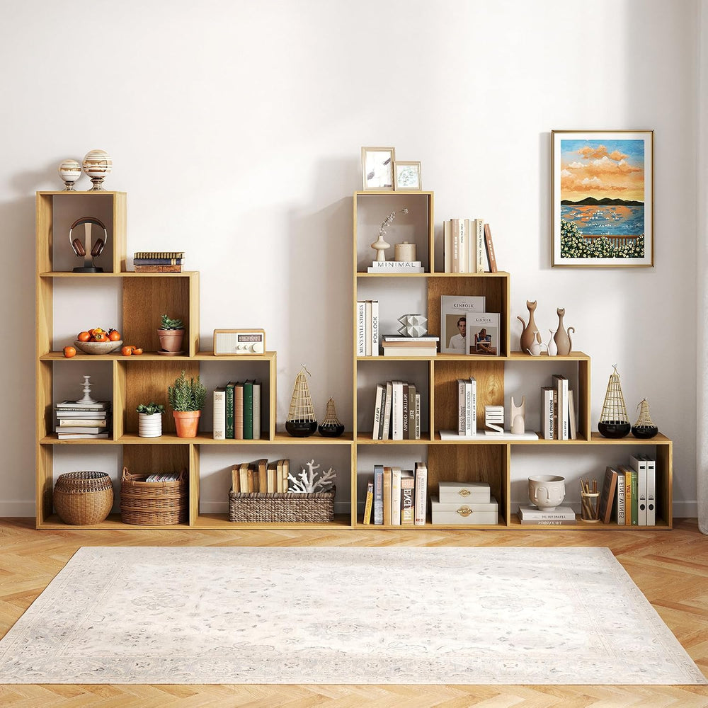 Tangkula 4-Tier Stepped Bookshelf, 64" H 6 Cubes Ladder Bookcase