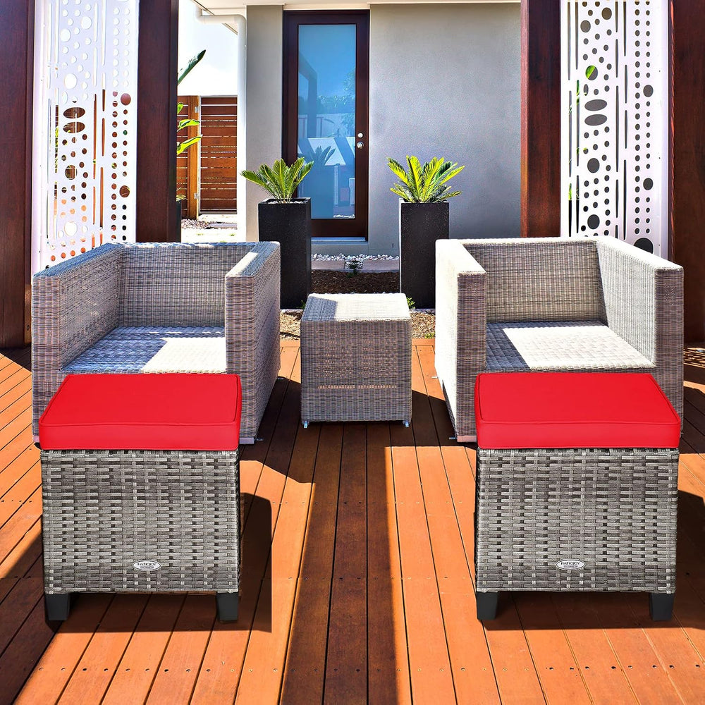 RELAX4LIFE 2-Piece Patio Rattan Ottomans - Outdoor Wicker Furniture w/ 2 Foot...