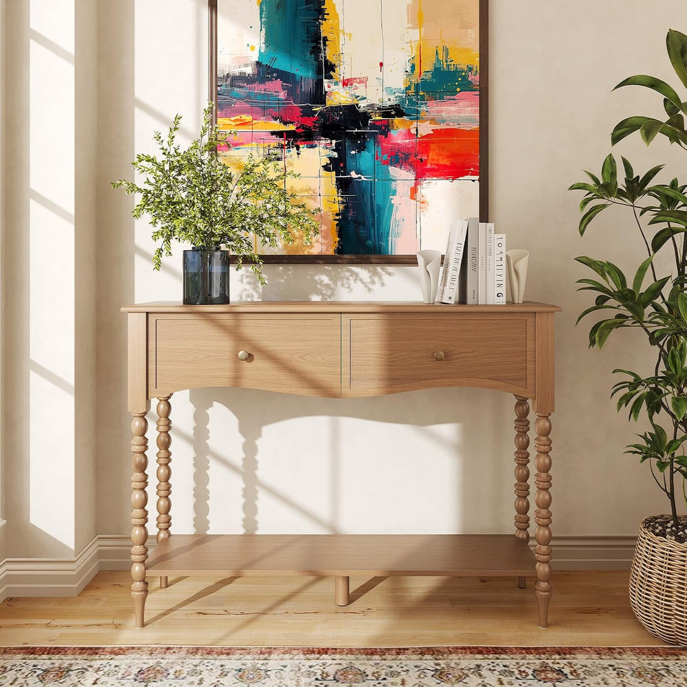 JOINICE Console Table with Scalloped Drawers for Entry Way, Living Room | Nar...