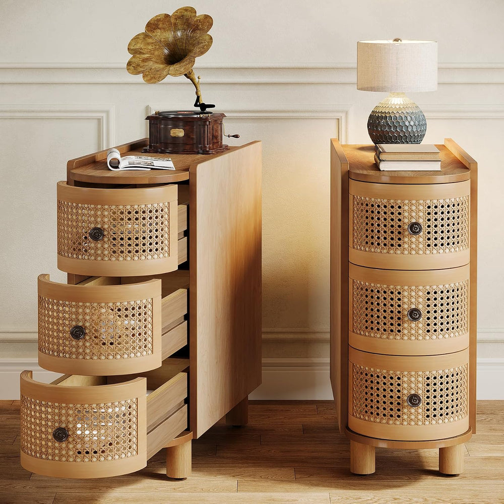 Tribesigns 3-Drawer Rattan End Table, Sofa Side Table with Vintage Embossed H...