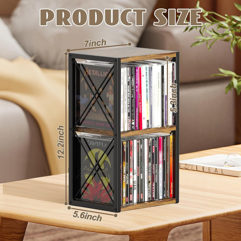 Alyoen 2 Tier CD Holder Organizer, Wooden CD Storage Rack Holds up to 30 Cds, CD Case Holder for Display, Premium CD Display Shelf for Home Office, Ideal for Music Enthusiasts