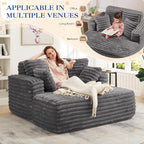 Oversized Chaise Lounge Indoor, Modern Plush Faux Fur Fabric Deep Seat Boneless Memory Foam Sleeper Chaise Lounge Sofa Chair with Pillows for Living Room Bedroom Studio, No Assembly Couch, Grey
