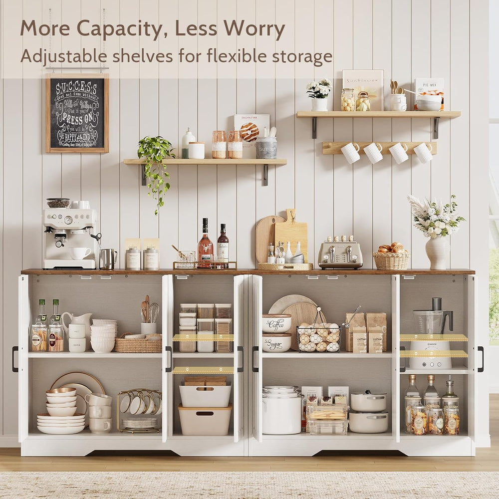 Modern Farmhouse Buffet Cabinet with Storage, 85" Large Sideboard Storag...