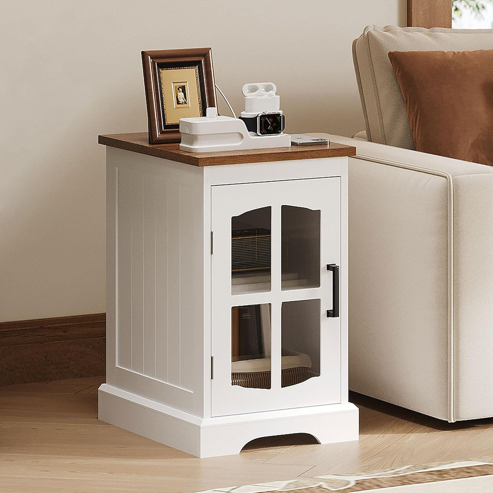 ChooChoo Farmhouse End Table Set of 2 with Charging Station, Nightstand with ...