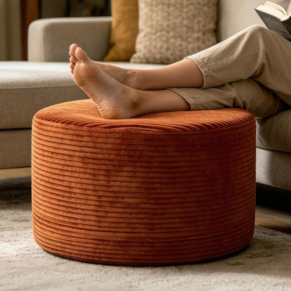 Thgonwid Round Ottoman Pouf, Plush Corduroy Foot Stool with High-Density Memo...