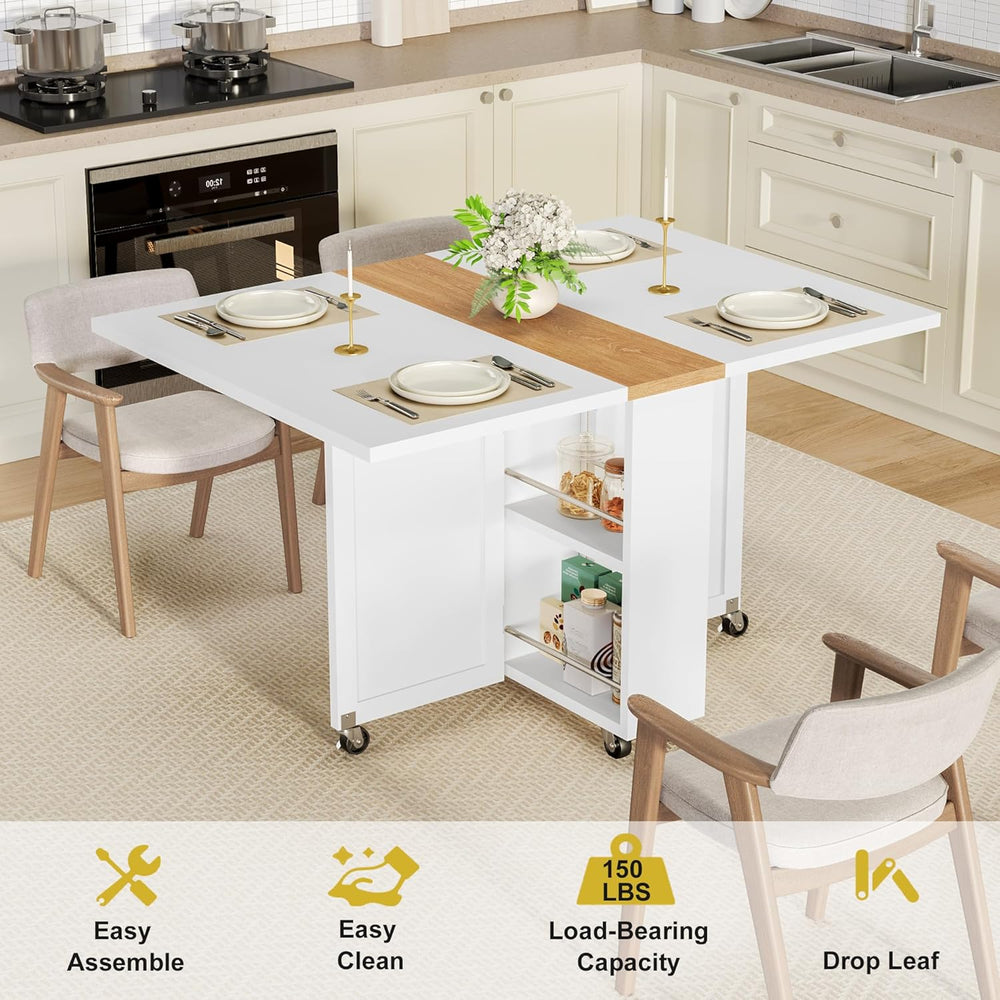 Folding Dining Table with 6 Wheels, Drop Leaf Tables for Small Spaces, Foldab...