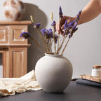 7.8 Inch White Ceramic Vase, Rustic Farmhouse Décor | Round stone-look finish, fits dried flowers, greenery, table centerpieces, weddings, holidays, bathroom, and entryway