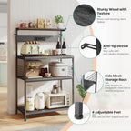 OLIXIS Standing Bakers Rack with Power Outlet, 23.6 Inch Microwave Stand | Kitchen Storage Rack, 3 Adjustable Shelves, Coffee Bar Organizer, Small Appliances, Space Saver, Grey