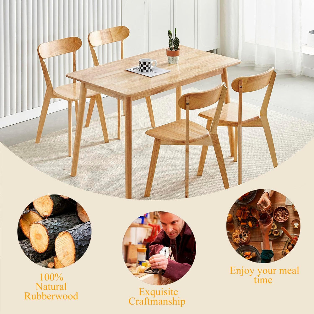 5-Piece Solid Wood Dining Table and Chairs Set for 4, Modern Wood Kitchen Tab...