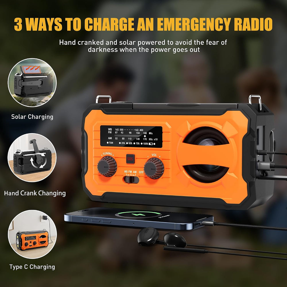 Hand Crank Emergency Radio 10000mAh Weather Radio with AM/FM/NOAA, Orange