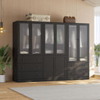 VOWNER 20“D Armoire Wardrobe Closet with Fluted Glass, 71" H Clothing Storage Cabinet with Hanging Rod, 4 Soft-Close Doors Wooden Wardrobe Cabinet for Bedroom, Large Capacity Storage Black(CCA)