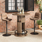 HSH 39.37" H Round Bar Table with Storage and Metal Ring Footrest, Rustic | Modern Bar Height Pub Table With 2 Tier Storage, Space-Saving Design, For Kitchen, Coffee Bars And Small Spaces, Table Only