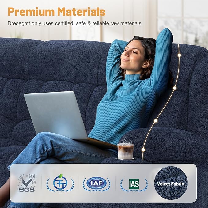Recliner Sofa Set with Storage Console, Flip Middle Backrest Design 3 Seater Reclining Sofa and Single Recliner Chair, Manual Couches for Living Room (Blue, 3 Seat+Console+1)